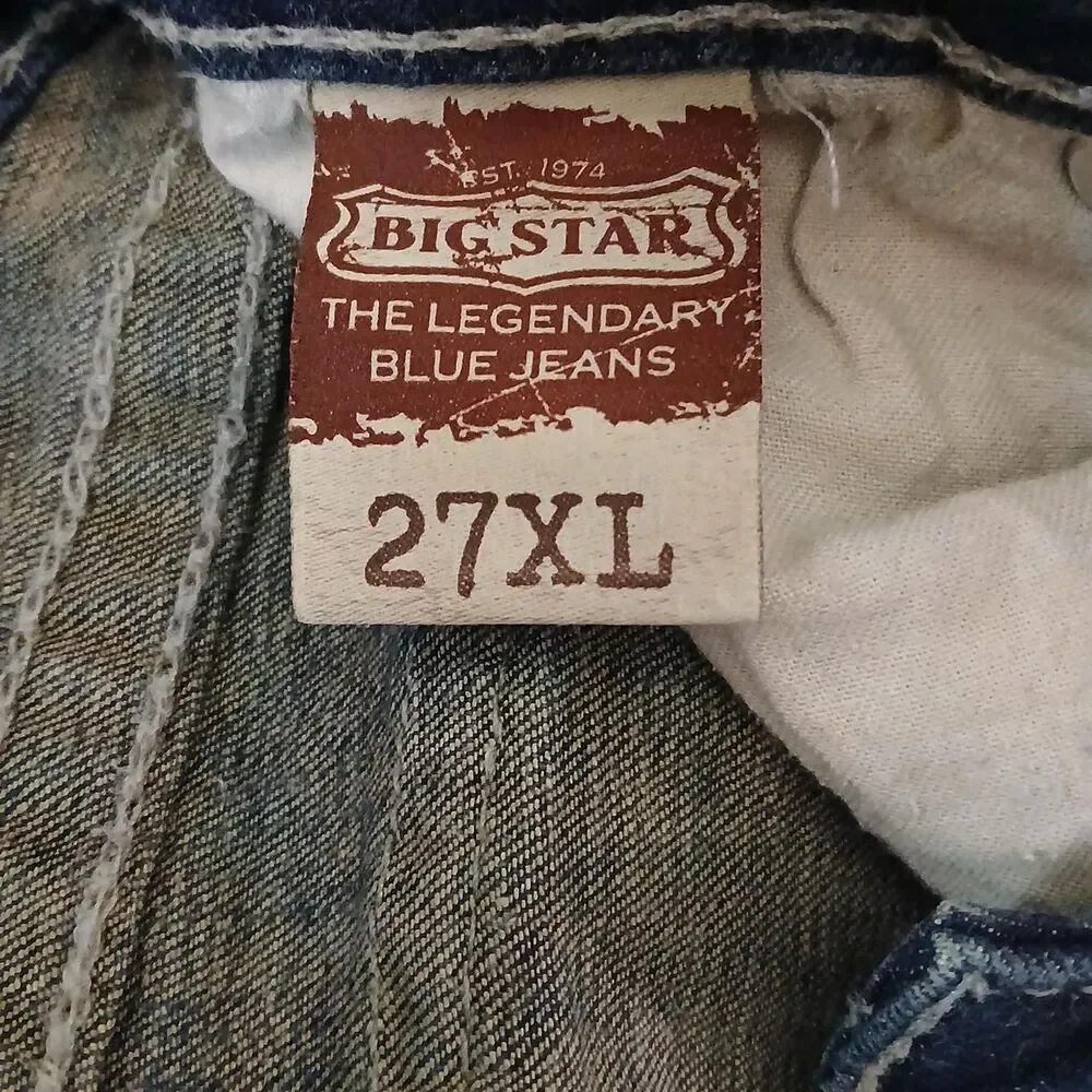Big Star Casey K Slim Boot low rise blue jeans embroidered pockets 27x33 Y2K